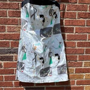 Robin Jordan Womens Strapless Dress "Ladies of the Town" Print Retro Size 10